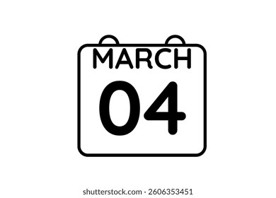 4 March calendar icon text page monthly web design on black and white background vector, icon, or illustration with the month of March 4