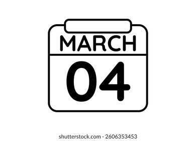 4 March calendar icon text page monthly web design on black and white background vector, icon, or illustration with the month of March 4