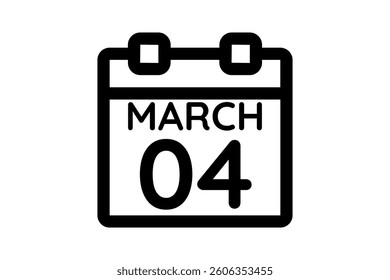 4 March calendar icon text page monthly web design on black and white background vector, icon, or illustration with the month of March 4