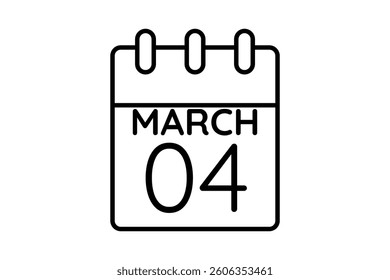 4 March calendar icon text page monthly web design on black and white background vector, icon, or illustration with the month of March 4