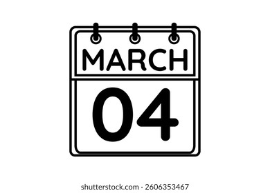4 March calendar icon text page monthly web design on black and white background vector, icon, or illustration with the month of March 4