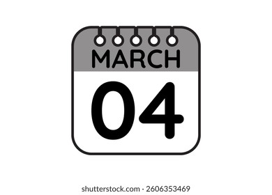 4 March calendar icon text page monthly web design on black and white background vector, icon, or illustration with the month of March 4