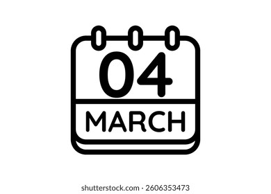 4 March calendar icon text page monthly web design on black and white background vector, icon, or illustration with the month of March 4