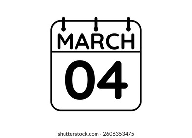 4 March calendar icon text page monthly web design on black and white background vector, icon, or illustration with the month of March 4
