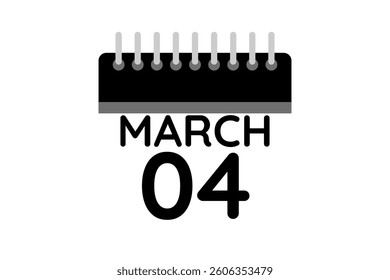 4 March calendar icon text page monthly web design on black and white background vector, icon, or illustration with the month of March 4
