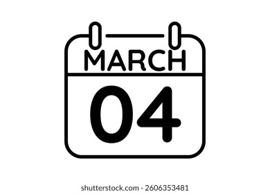 4 March calendar icon text page monthly web design on black and white background vector, icon, or illustration with the month of March 4