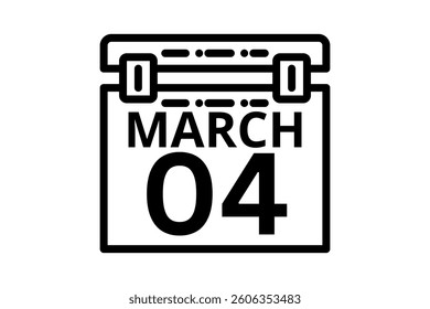 4 March calendar icon text page monthly web design on black and white background vector, icon, or illustration with the month of March 4