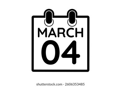 4 March calendar icon text page monthly web design on black and white background vector, icon, or illustration with the month of March 4