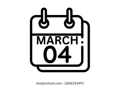 4 March calendar icon text page monthly web design on black and white background vector, icon, or illustration with the month of March 4