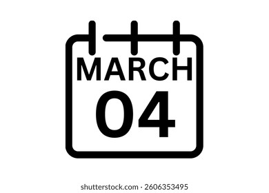 4 March calendar icon text page monthly web design on black and white background vector, icon, or illustration with the month of March 4