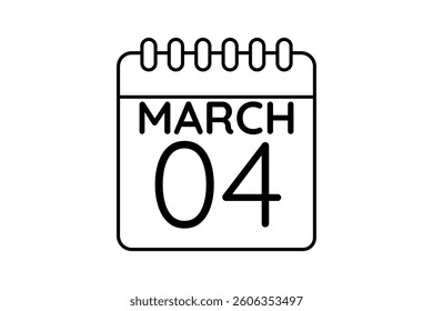 4 March calendar icon text page monthly web design on black and white background vector, icon, or illustration with the month of March 4