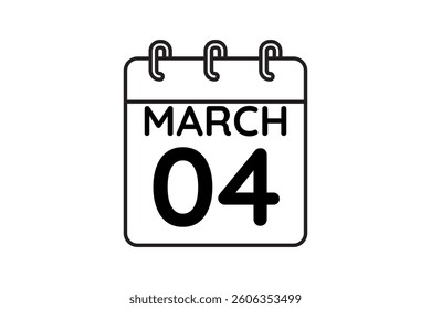 4 March calendar icon text page monthly web design on black and white background vector, icon, or illustration with the month of March 4