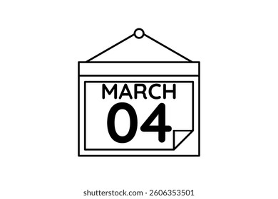 4 March calendar icon text page monthly web design on black and white background vector, icon, or illustration with the month of March 4