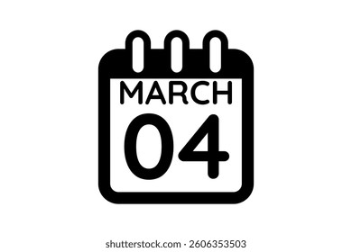4 March calendar icon text page monthly web design on black and white background vector, icon, or illustration with the month of March 4