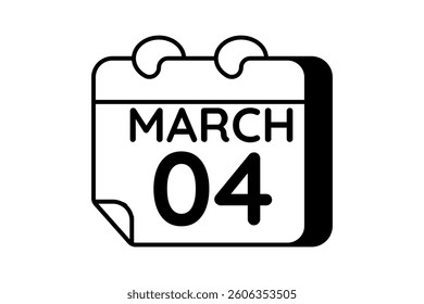 4 March calendar icon text page monthly web design on black and white background vector, icon, or illustration with the month of March 4