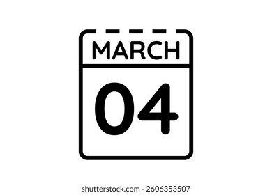 4 March calendar icon text page monthly web design on black and white background vector, icon, or illustration with the month of March 4