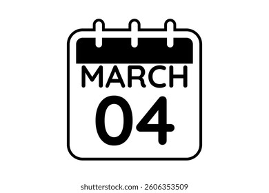 4 March calendar icon text page monthly web design on black and white background vector, icon, or illustration with the month of March 4