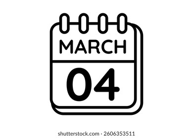 4 March calendar icon text page monthly web design on black and white background vector, icon, or illustration with the month of March 4