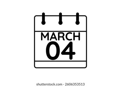 4 March calendar icon text page monthly web design on black and white background vector, icon, or illustration with the month of March 4