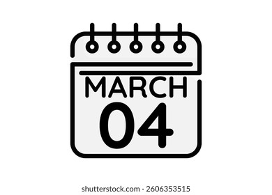 4 March calendar icon text page monthly web design on black and white background vector, icon, or illustration with the month of March 4