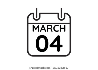 4 March calendar icon text page monthly web design on black and white background vector, icon, or illustration with the month of March 4