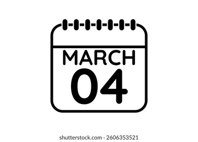 4 March calendar icon text page monthly web design on black and white background vector, icon, or illustration with the month of March 4