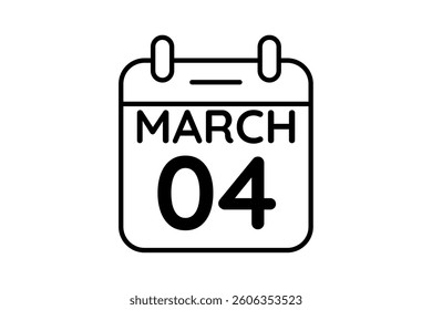 4 March calendar icon text page monthly web design on black and white background vector, icon, or illustration with the month of March 4