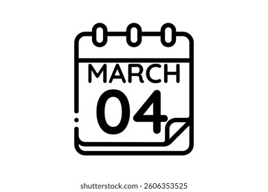 4 March calendar icon text page monthly web design on black and white background vector, icon, or illustration with the month of March 4