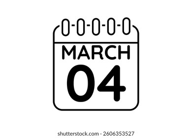 4 March calendar icon text page monthly web design on black and white background vector, icon, or illustration with the month of March 4