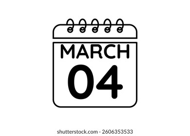 4 March calendar icon text page monthly web design on black and white background vector, icon, or illustration with the month of March 4