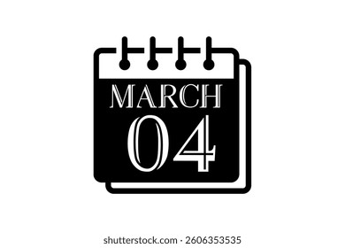 4 March calendar icon text page monthly web design on black and white background vector, icon, or illustration with the month of March 4