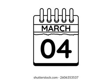 4 March calendar icon text page monthly web design on black and white background vector, icon, or illustration with the month of March 4