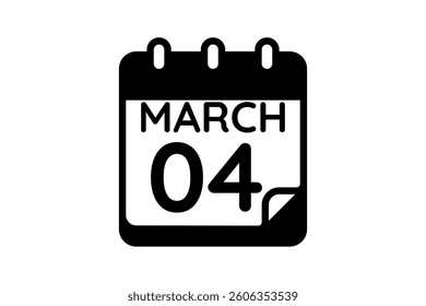 4 March calendar icon text page monthly web design on black and white background vector, icon, or illustration with the month of March 4
