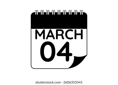 4 March calendar icon text page monthly web design on black and white background vector, icon, or illustration with the month of March 4