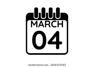 4 March calendar icon text page monthly web design on black and white background vector, icon, or illustration with the month of March 4