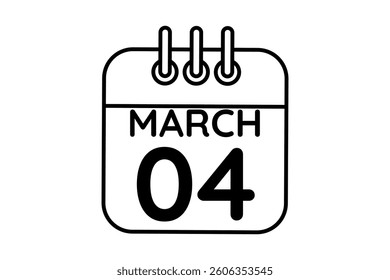 4 March calendar icon text page monthly web design on black and white background vector, icon, or illustration with the month of March 4