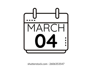 4 March calendar icon text page monthly web design on black and white background vector, icon, or illustration with the month of March 4