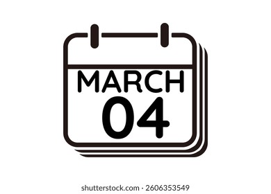 4 March calendar icon text page monthly web design on black and white background vector, icon, or illustration with the month of March 4