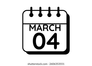 4 March calendar icon text page monthly web design on black and white background vector, icon, or illustration with the month of March 4