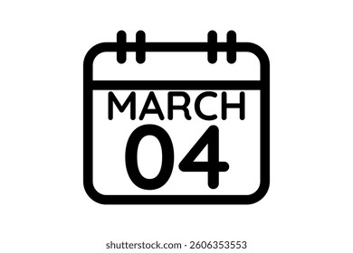 4 March calendar icon text page monthly web design on black and white background vector, icon, or illustration with the month of March 4