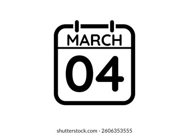 4 March calendar icon text page monthly web design on black and white background vector, icon, or illustration with the month of March 4