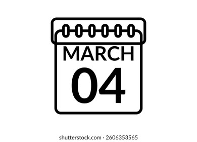 4 March calendar icon text page monthly web design on black and white background vector, icon, or illustration with the month of March 4