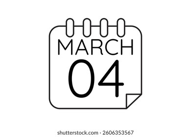 4 March calendar icon text page monthly web design on black and white background vector, icon, or illustration with the month of March 4