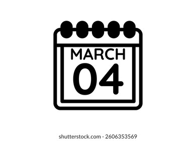 4 March calendar icon text page monthly web design on black and white background vector, icon, or illustration with the month of March 4