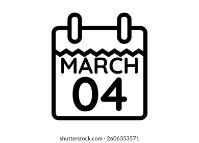4 March calendar icon text page monthly web design on black and white background vector, icon, or illustration with the month of March 4