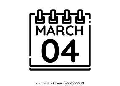 4 March calendar icon text page monthly web design on black and white background vector, icon, or illustration with the month of March 4