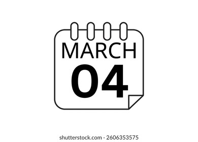 4 March calendar icon text page monthly web design on black and white background vector, icon, or illustration with the month of March 4