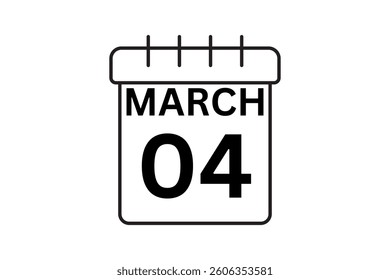 4 March calendar icon text page monthly web design on black and white background vector, icon, or illustration with the month of March 4