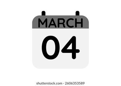 4 March calendar icon text page monthly web design on black and white background vector, icon, or illustration with the month of March 4