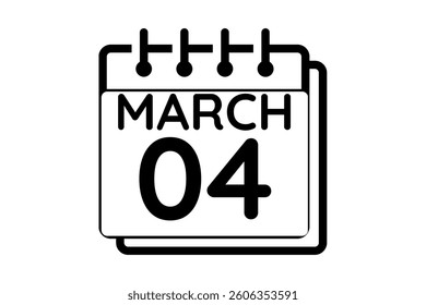 4 March calendar icon text page monthly web design on black and white background vector, icon, or illustration with the month of March 4